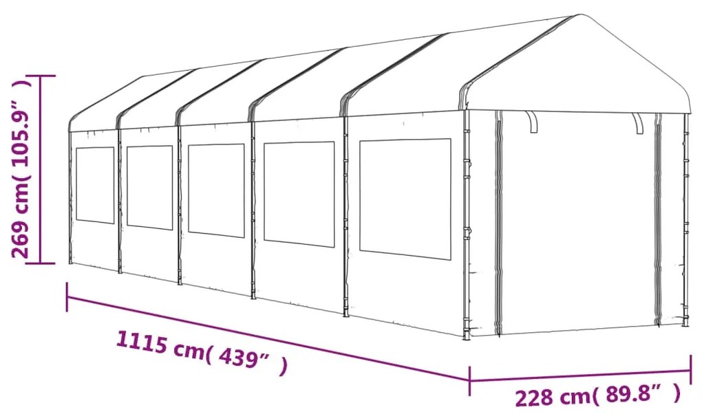 Gazebo com telhado 11,15x2,28x2,69 m polietileno branco