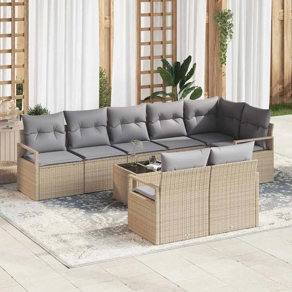 vidaXL Conjunto de Sofá de Jardim com almofada 9 pcs Bege, Cinza Claro