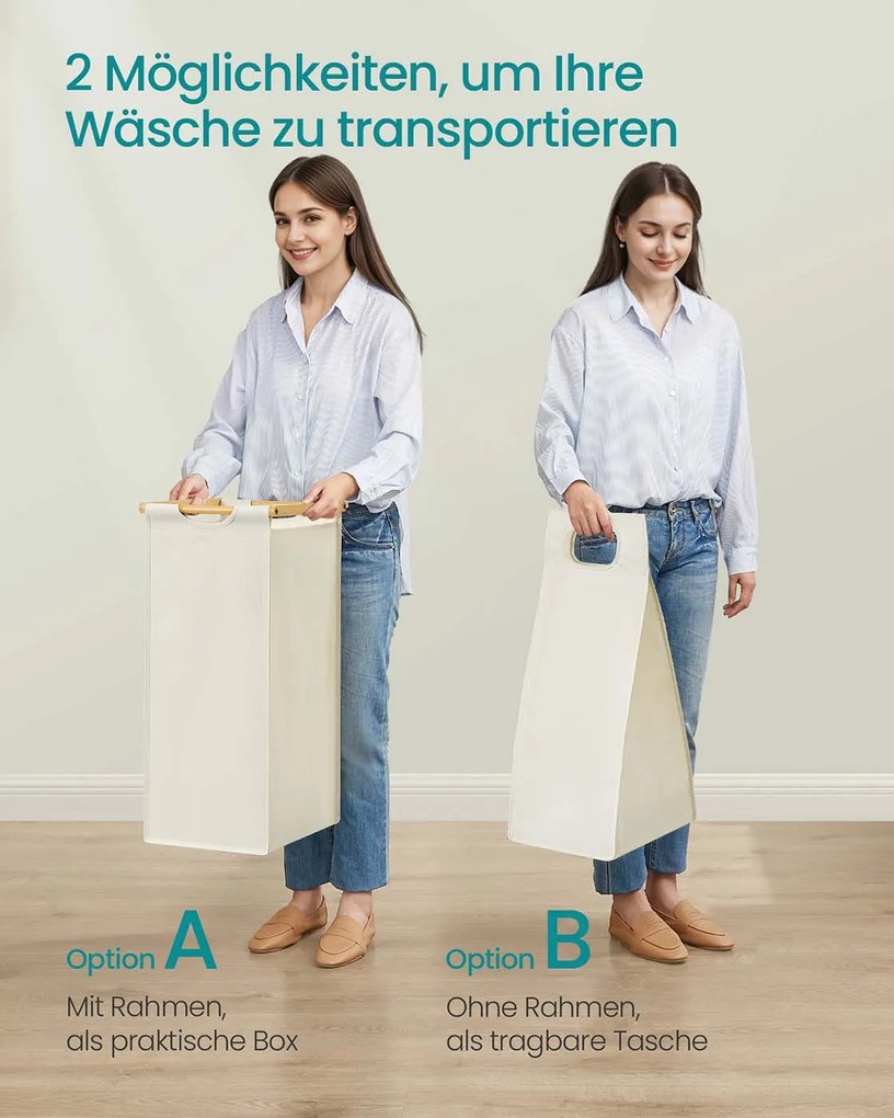 Cesto da roupa suja com vários compartimentos e prateleiras práticas 94 x 33 x 98 cm Creme