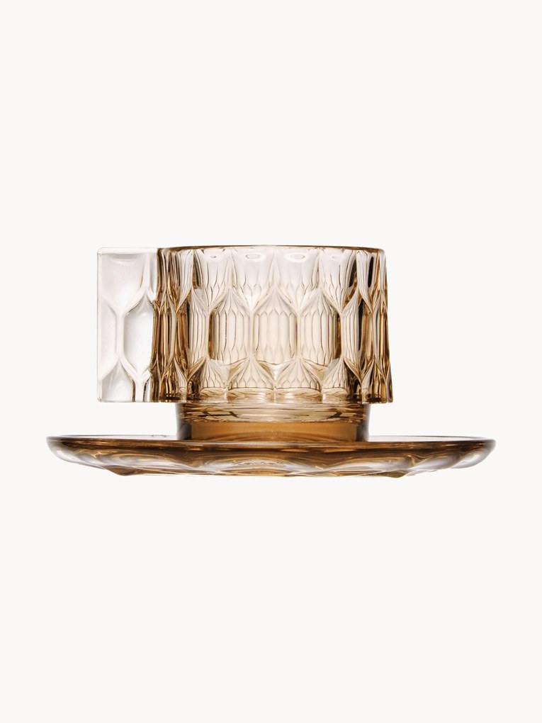 Coffee Cups with Saucers Jellies with A Textured Pattern, Set of 4