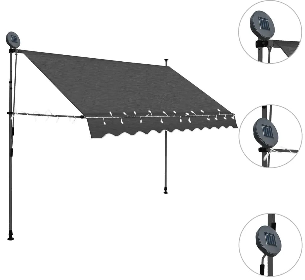 Toldo retrátil manual com LED 300 cm antracite