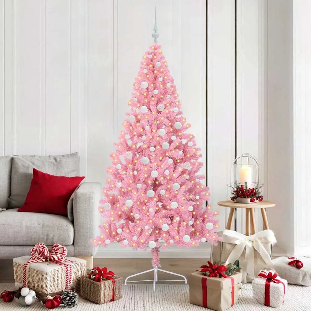 vidaXL Árvore de Natal Artificial Pré-iluminada Rosa 180 cm PVC