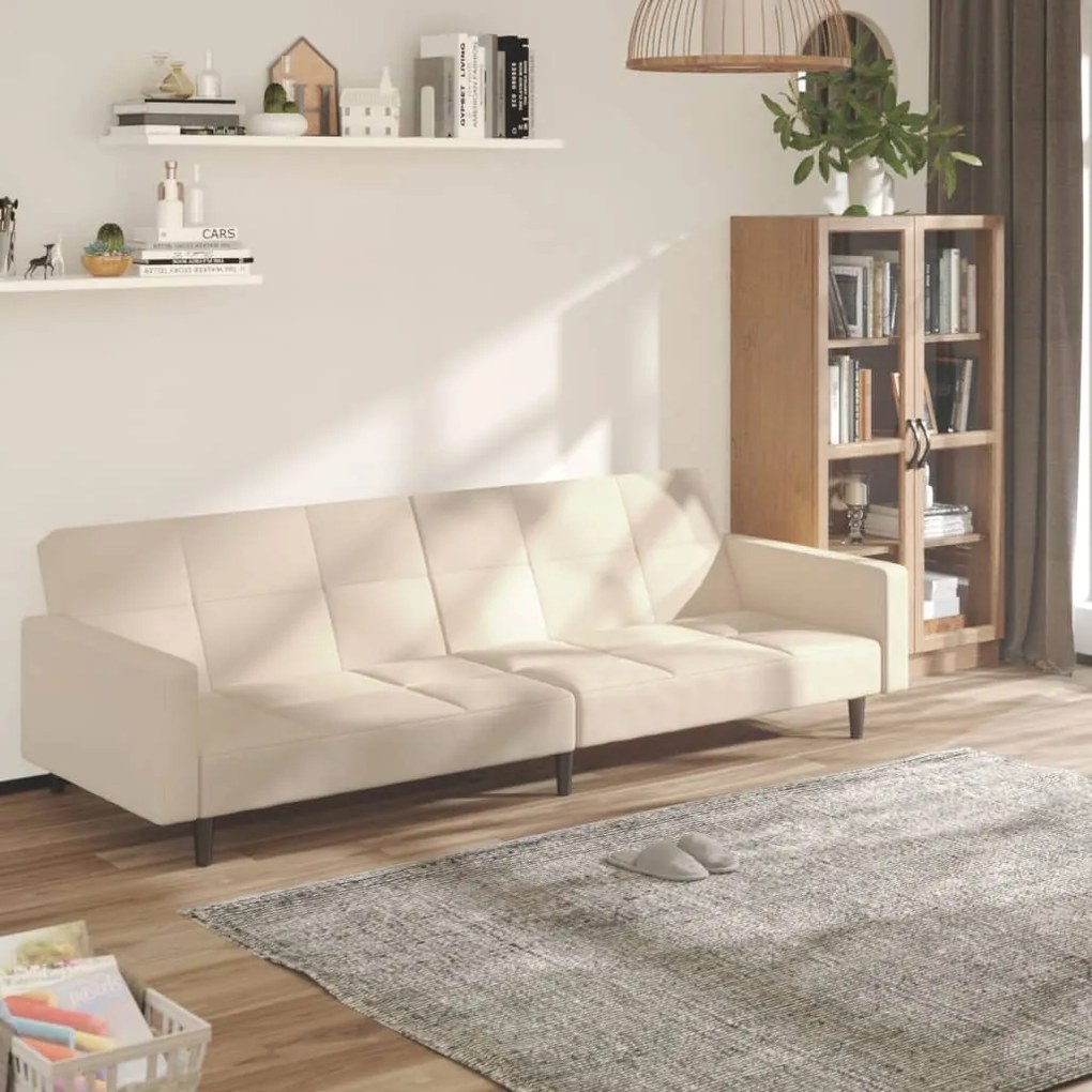 340682 vidaXL Sofá-cama de 2 lugares tecido de microfibra cor creme