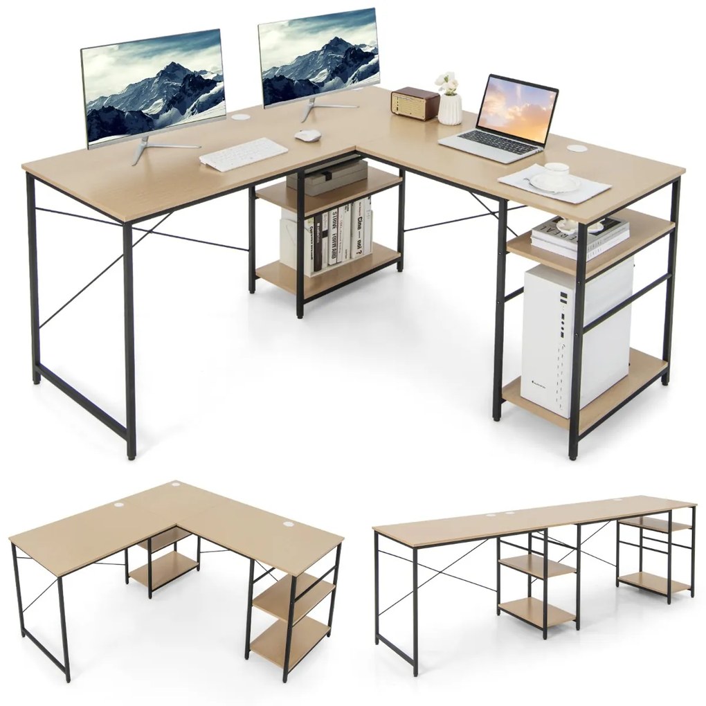 Mesa de computador em L 2 formatos 4 lados Mesa de trabalho para 2 pessoas 151 x 151 x 75 cm Natural
