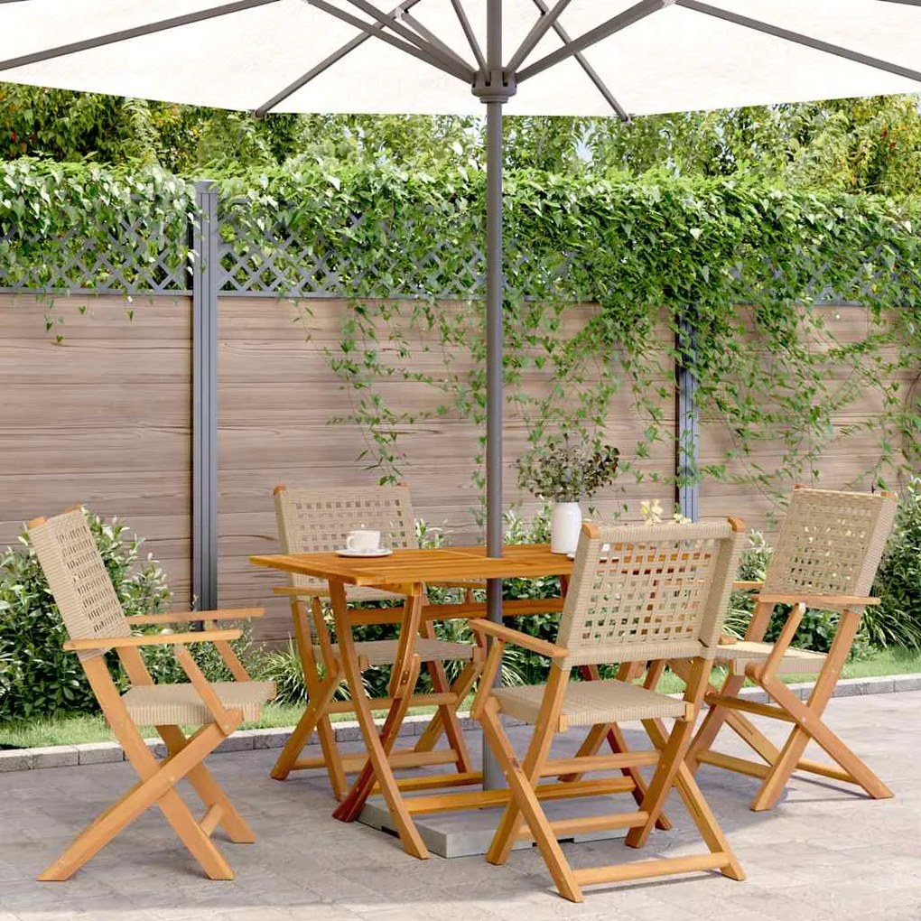 Cadeiras de jardim dobráveis 4 pcs vime PE/madeira maciça bege