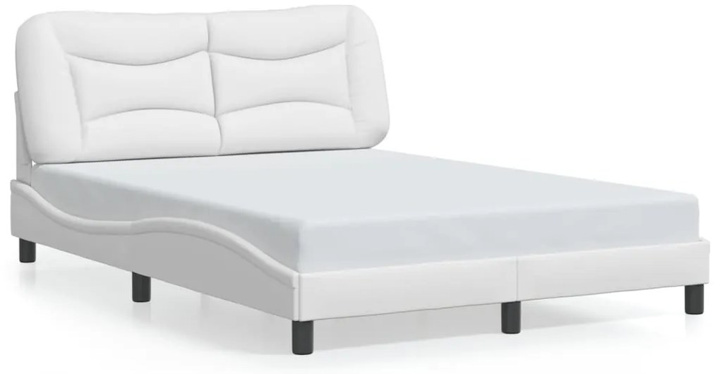 Estrutura cama c/ luzes LED 140x190 cm couro artificial branco