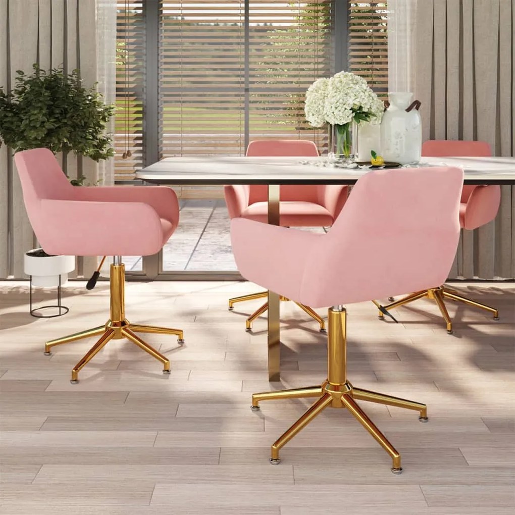 vidaXL Cadeiras de jantar giratórias 4 pcs veludo rosa