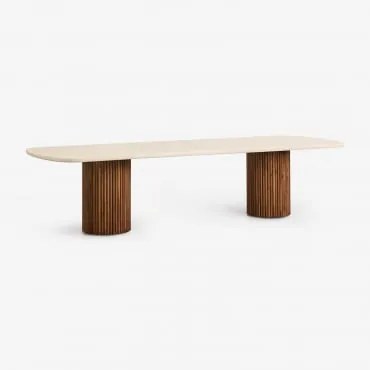 Rectangular Dining Table In Cement And Acacia Wood Sirvon 270 X 110 Cm - Sklum