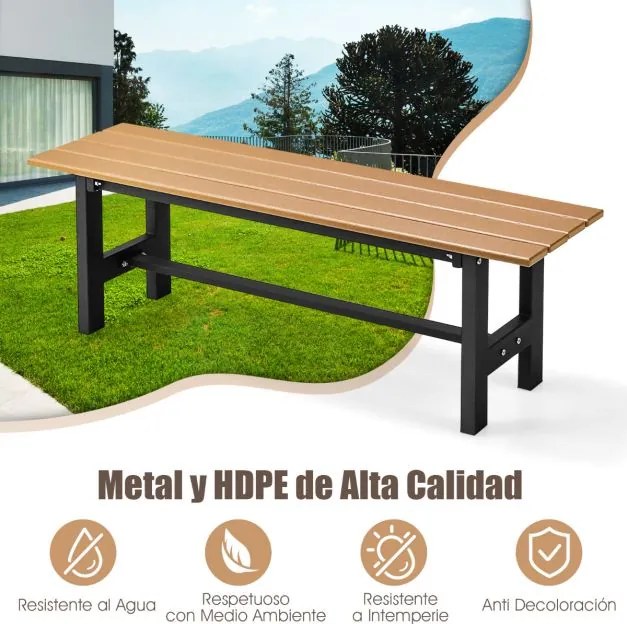 Banco de exterior para 2 pessoas com estrutura metálica de ripas Capacidade 300 kg para Pátio Jardim Varanda 120 x 36 x 40,5 cm Castanho