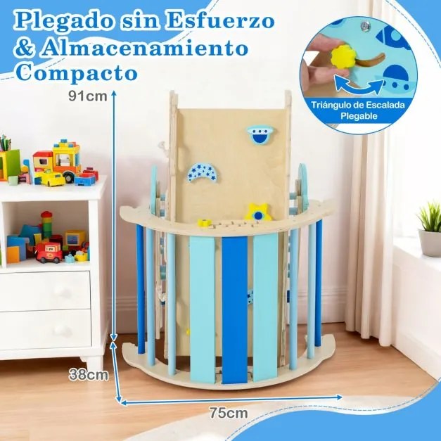 Conjunto Triângulo para escalada Bebés 8 em 1 Montessori de escalada em madeira com tema de astronauta Azul