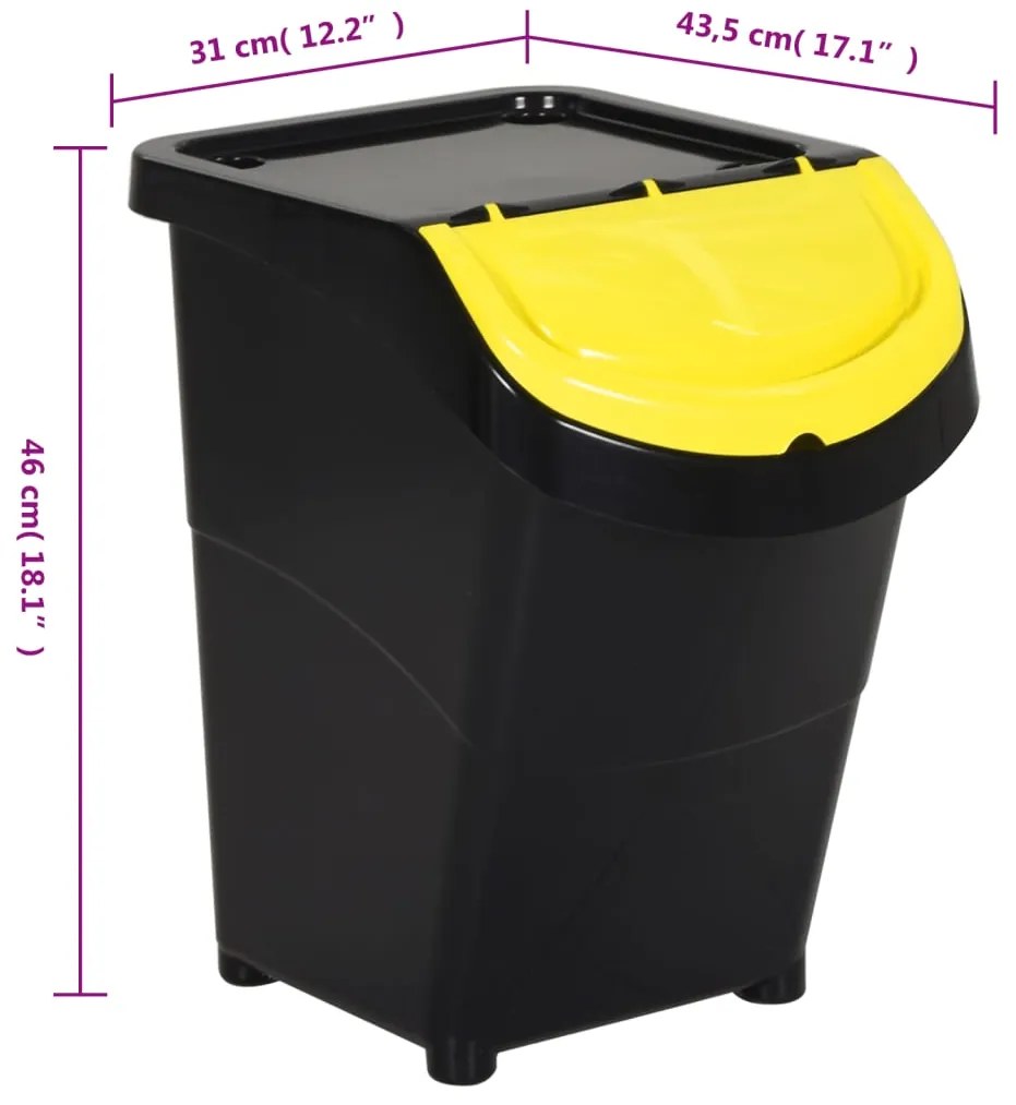 Caixotes do lixo com tampa empilháveis 3 pcs 120 L PP preto