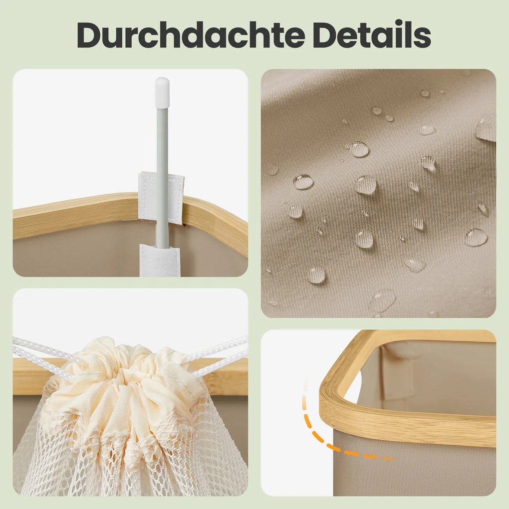 Cesto da roupa suja 65 L com tampa 150 L 42 x 22,5 x 70,5 cm castanho camelo