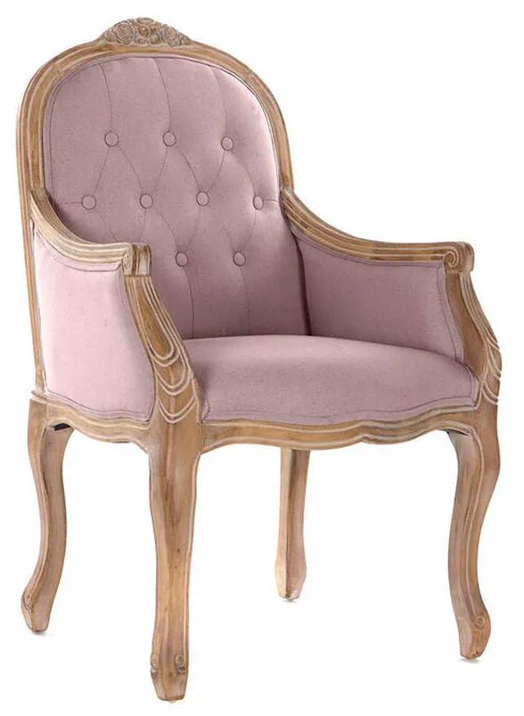 Cadeira DKD Home Decor Cor de Rosa Linho Madeira da borracha (63.5 x 50 x 102 cm)