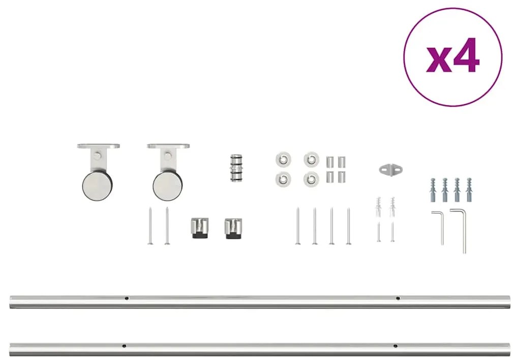 Kit ferragens p/ porta deslizante 366cm aço inoxidável prateado