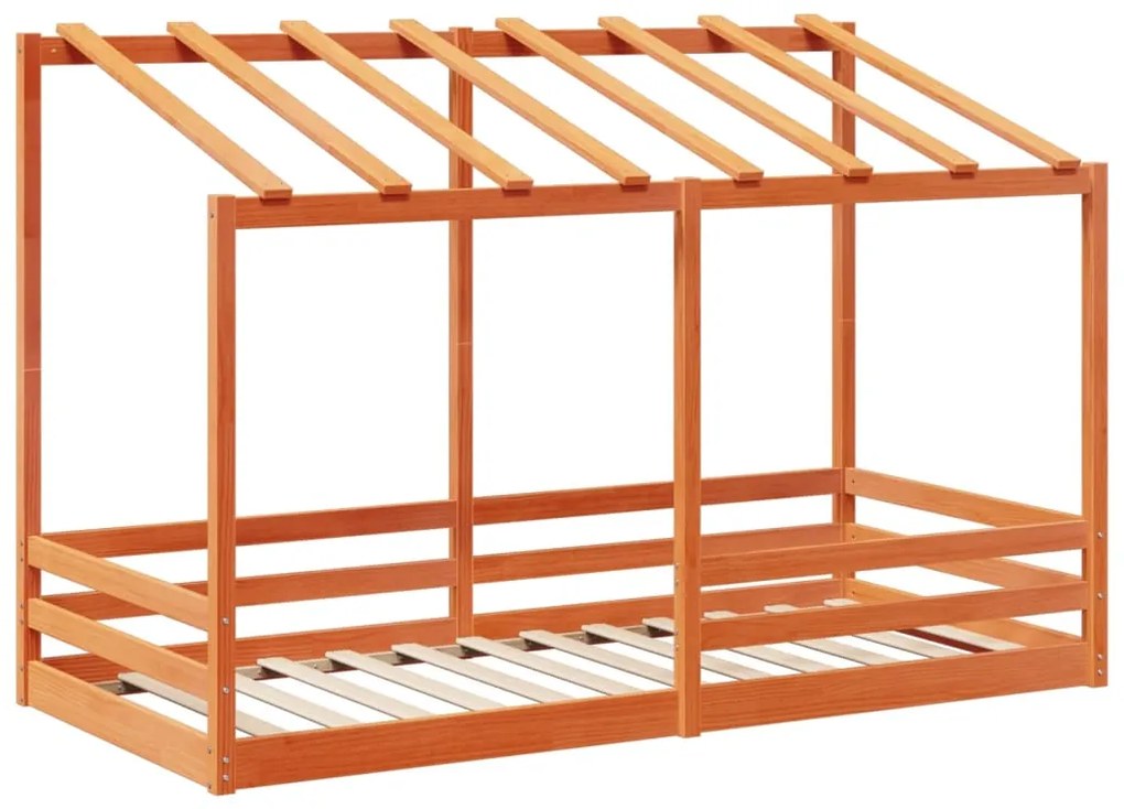 Cama infantil com telhado 80x200 cm pinho maciço castanho-mel