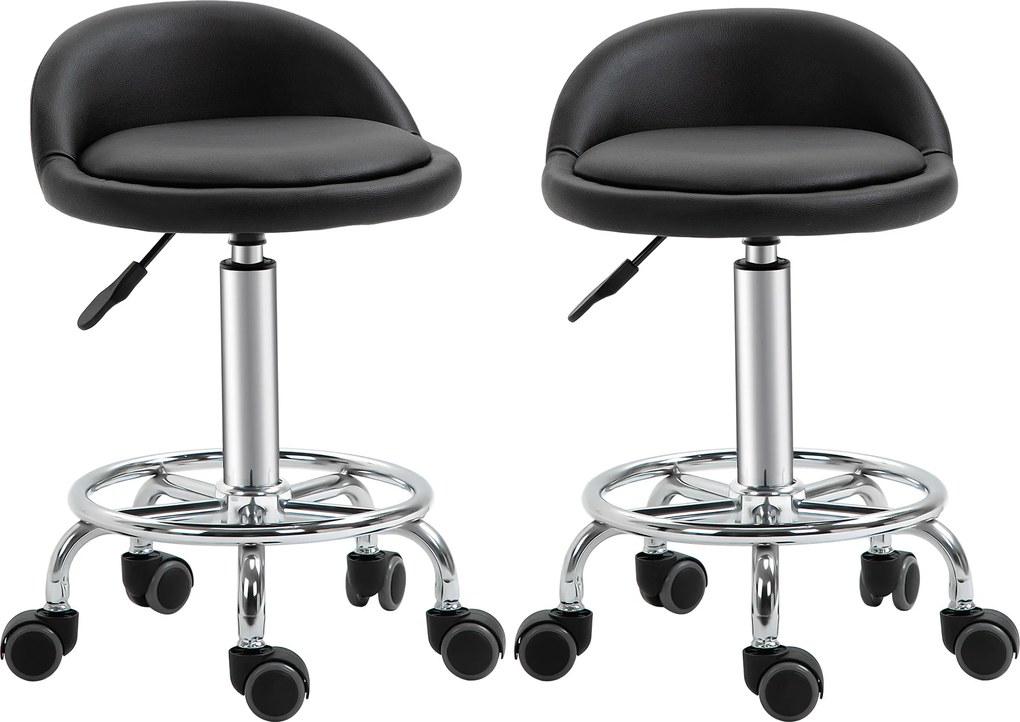 Conjunto de 2 bancos com rodas giratórias a 360° (MESA NÃO INCLUIDA), assento ajustável entre 47 e 62 cm de altura, em aço cromado com revestimento si