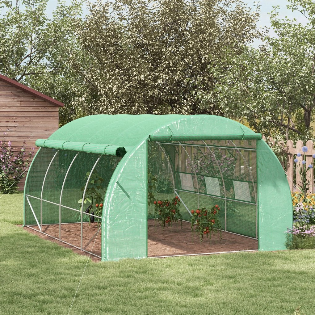 Estufa de Túnel de Jardim 397x300x200 cm com Porta Lateriais e Janelas