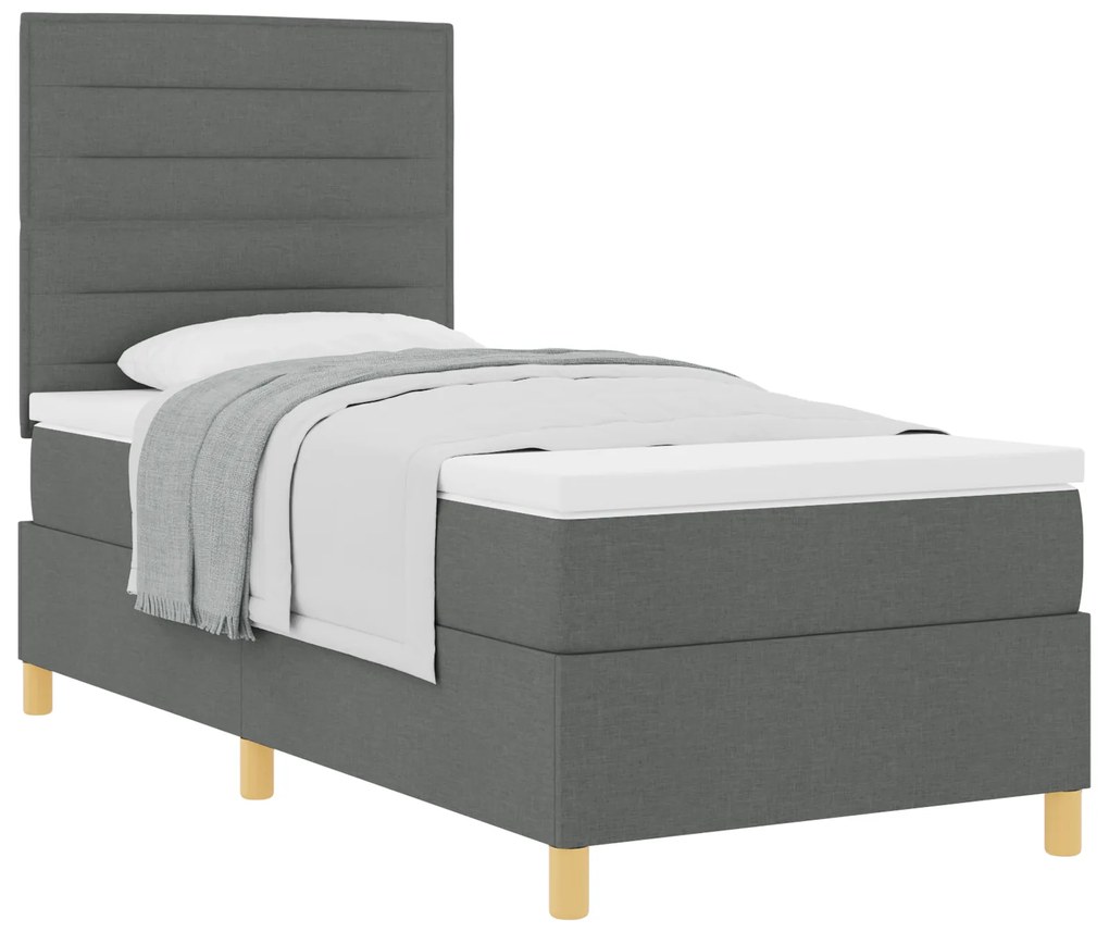 Cama Box Spring com Colchão Cinza Escuro Solteiro Tecido