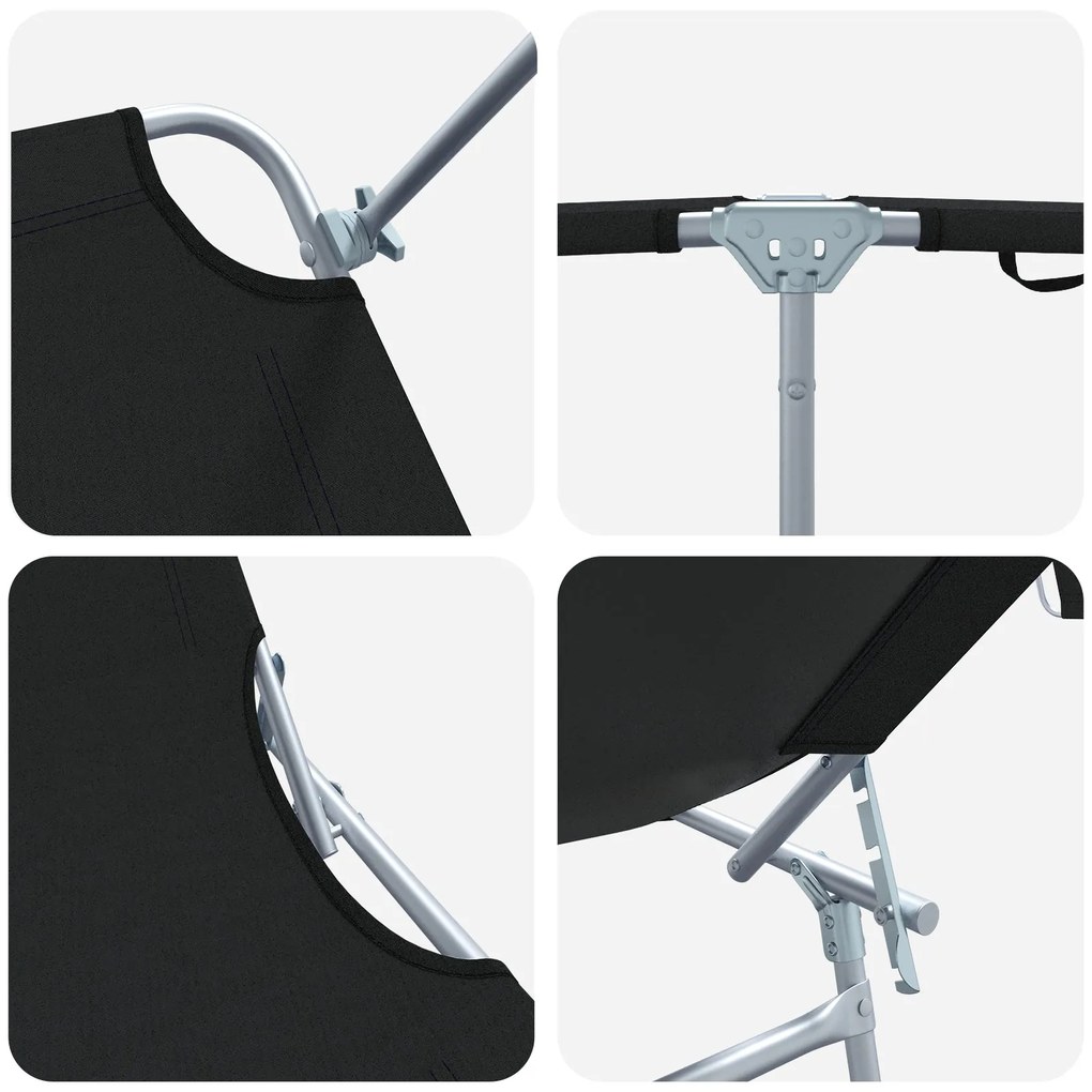 Espreguiçadeiras Dobráveis 2 pcs com Teto Preto Tecido Oxford 600D