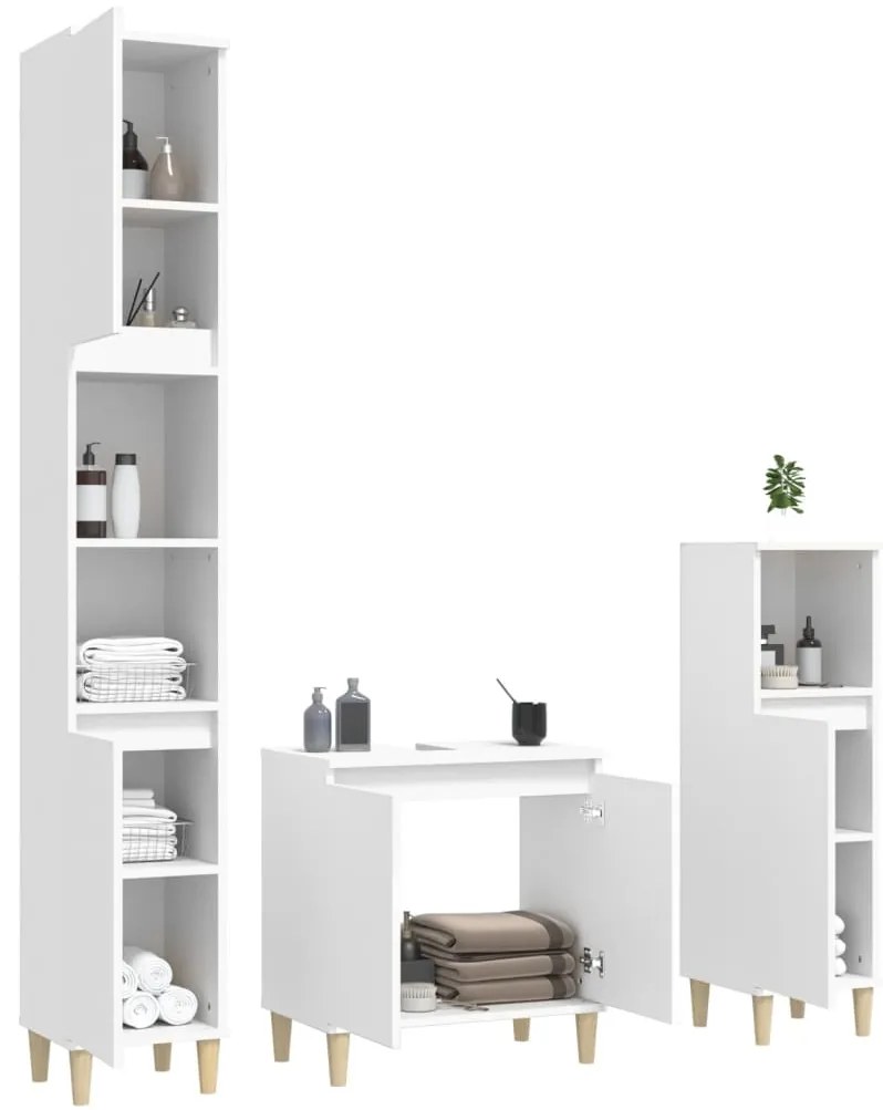 3 pcs conjunto móveis casa de banho derivados de madeira branco