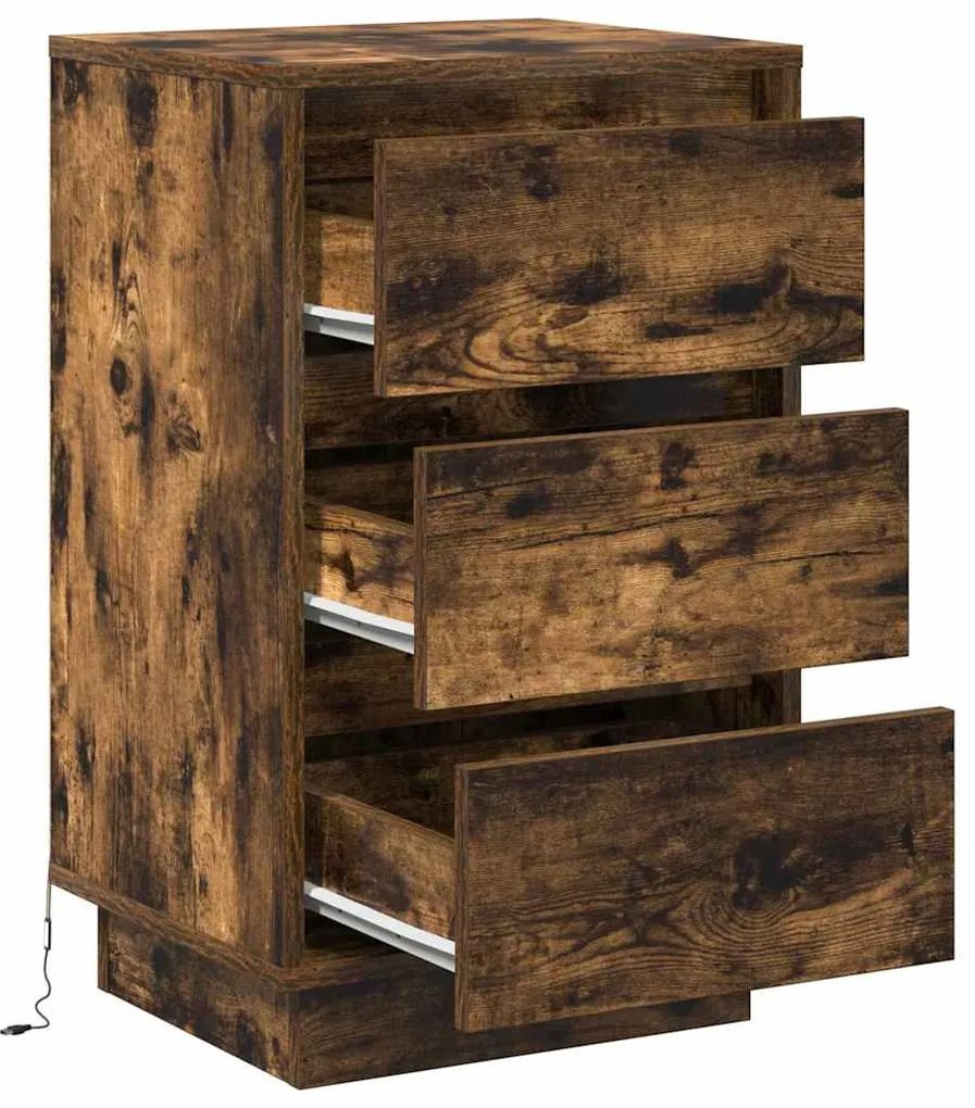 Criado-mudo com LED Carvalho Fumado 39x34,5x65 cm Madeira de Engenhari