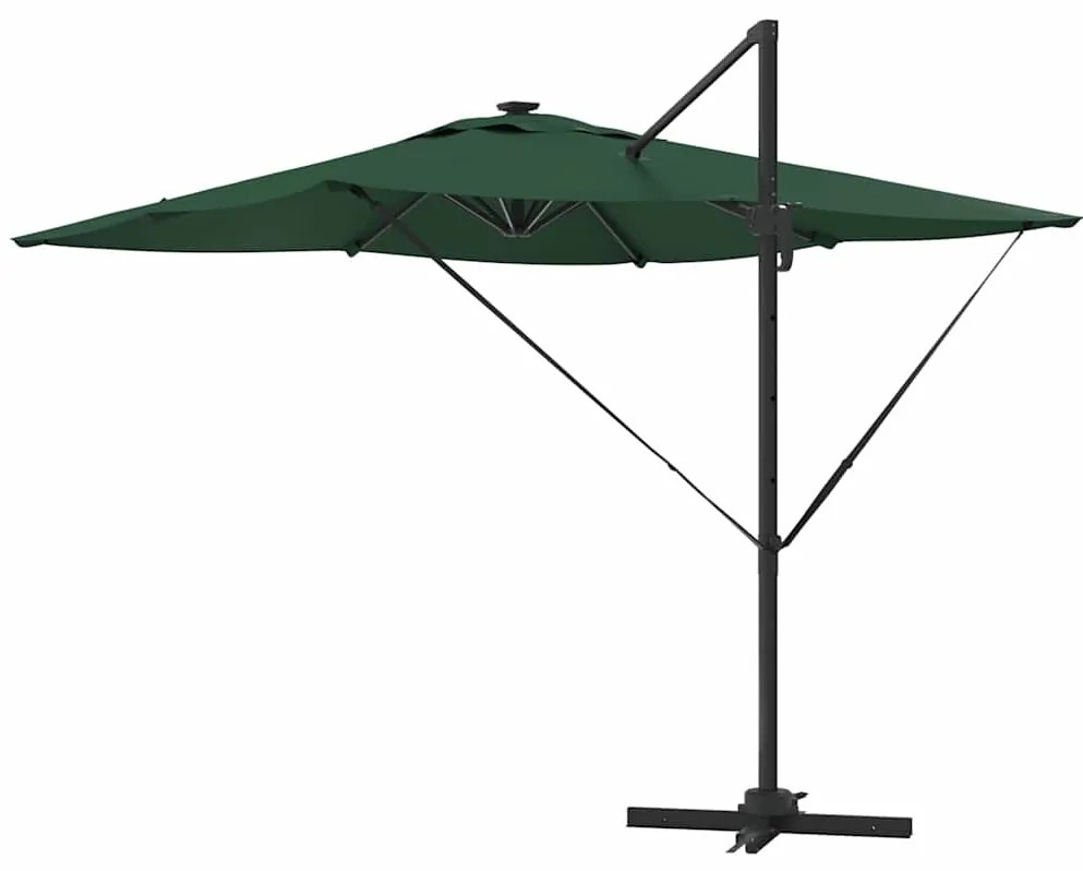 Guarda-Sol Cantiléver Roma com LEDs - Verde, 286 x 285 x 270 cm de Alu