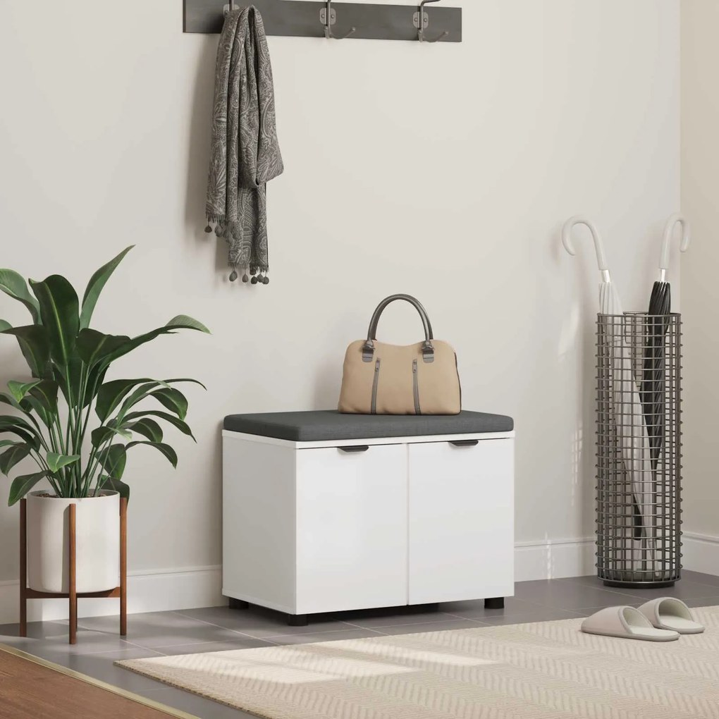 vidaXL Banco de Hall com almofada com porta Branco 60 x 38 x 46 cm