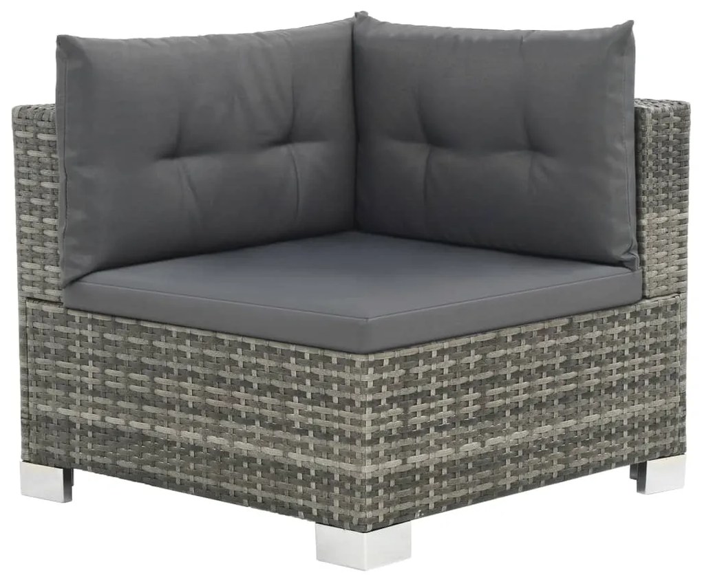 10 pcs conjunto lounge de jardim c/ almofadões vime PE cinzento