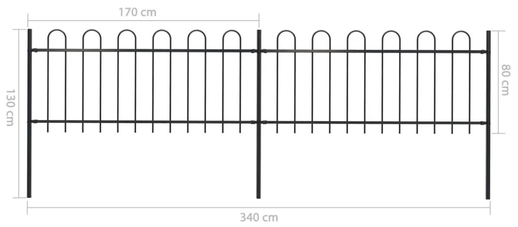 Cerca de jardim com topo em aros 3,4x0,8 m aço preto