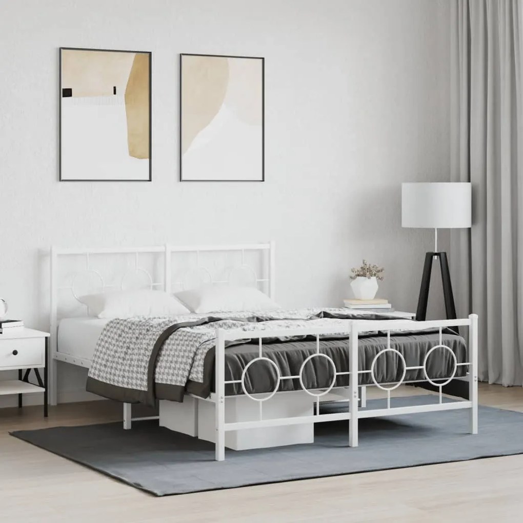 vidaXL Estrutura de cama com cabeceira e pés 140x190 cm metal branco