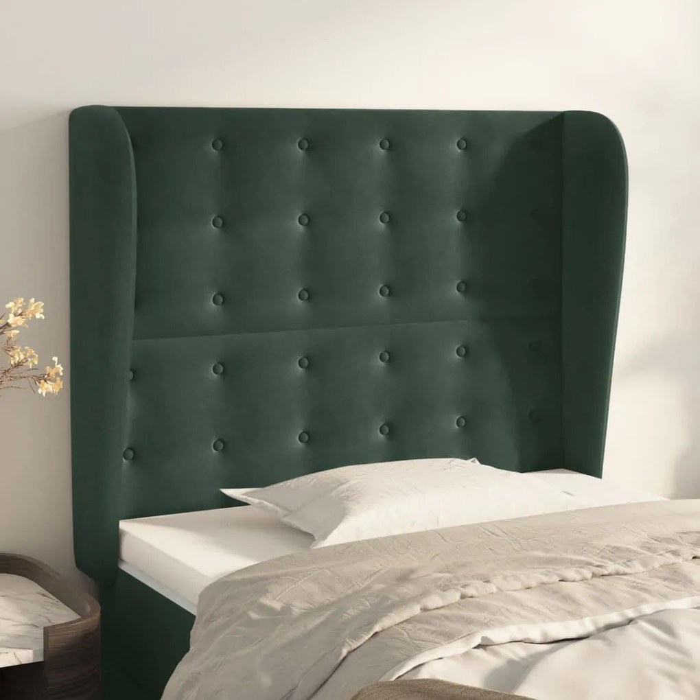 Cabeceira cama c/ abas veludo 103x23x118/128 cm verde-escuro