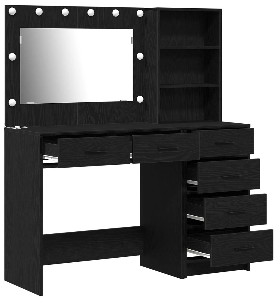 Conjunto de Mesa de Maquiagem 2 Peças com LED Preto em Madeira Estrutu