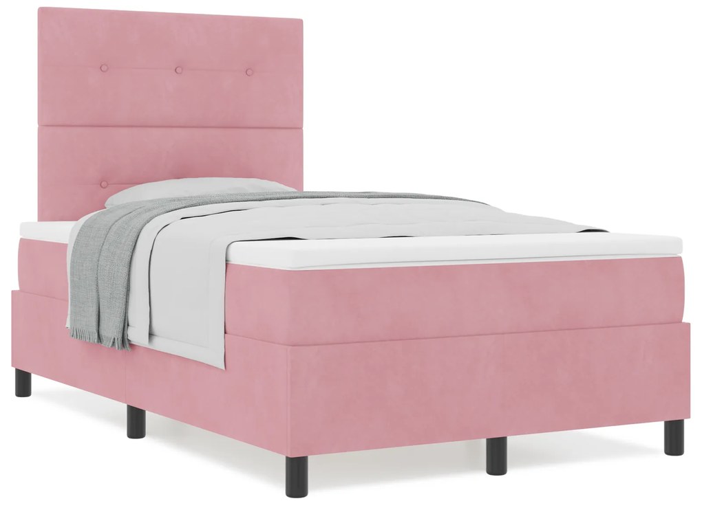 Cama Box Spring com Colchão Rosa 120x200 cm Veludo