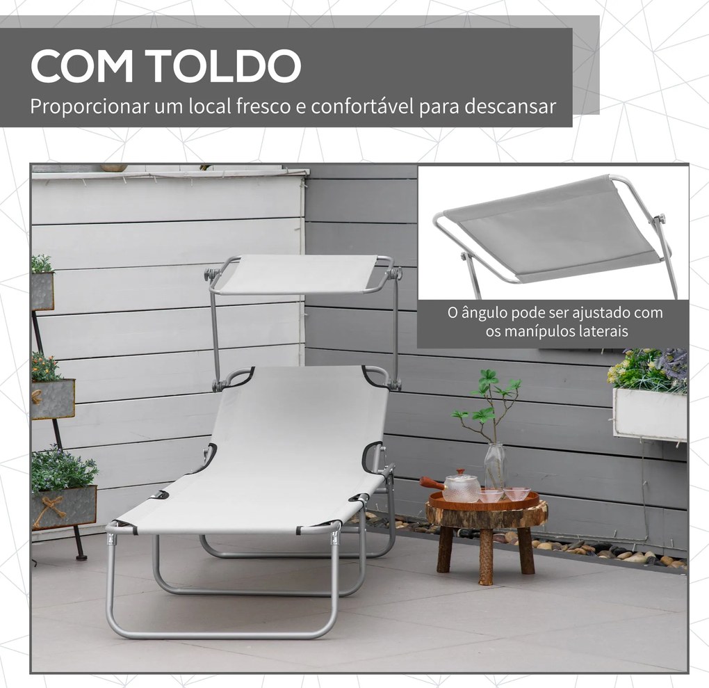 Espreguiçadeira de Jardim Dobrável com Toldo Removível e Ajustável em