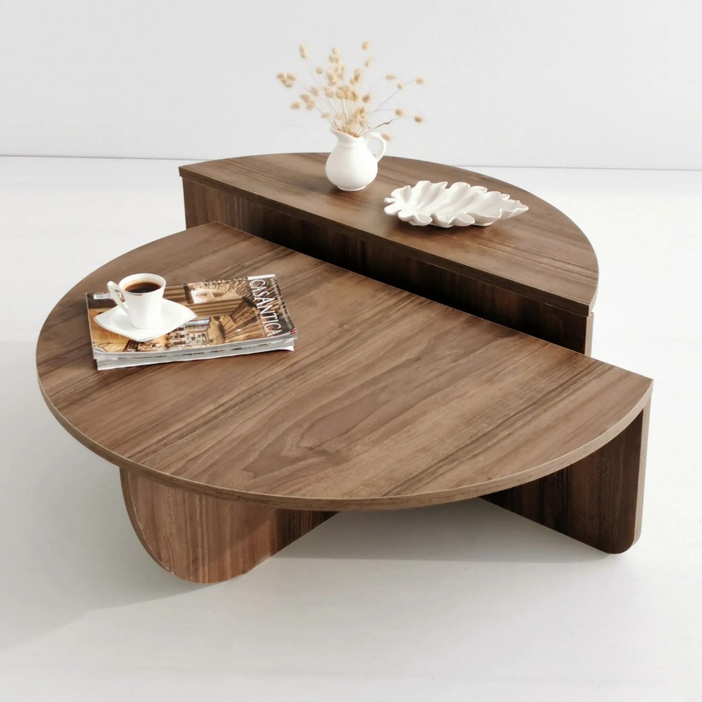 Mesa de Café Podium - Cor Nogueira - 90x30x60 cm e 85x35x30 cm