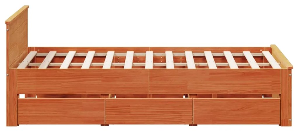 Cama sem colchão com cabeceira pinho maciço castanho-mel