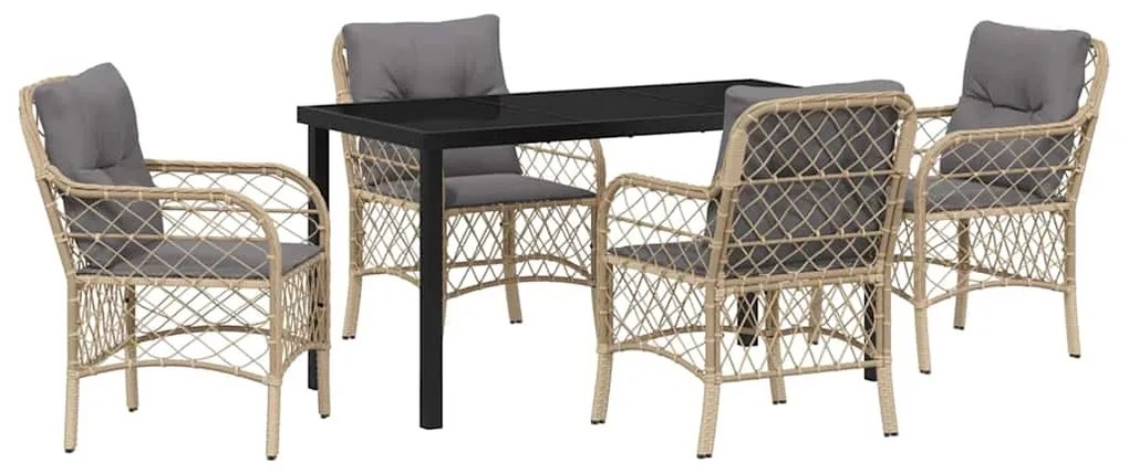 Conjunto de Jantar para Jardim com 5 Peças e Almofadas Beges em Rattan
