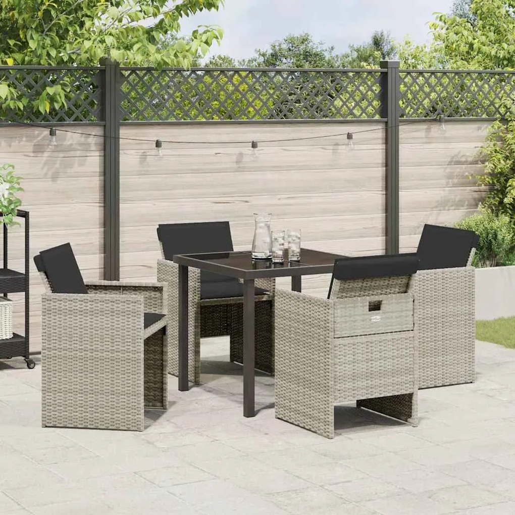 Conjunto de Jantar de Jardim com 5 peças e almofadas cinza claro em ra