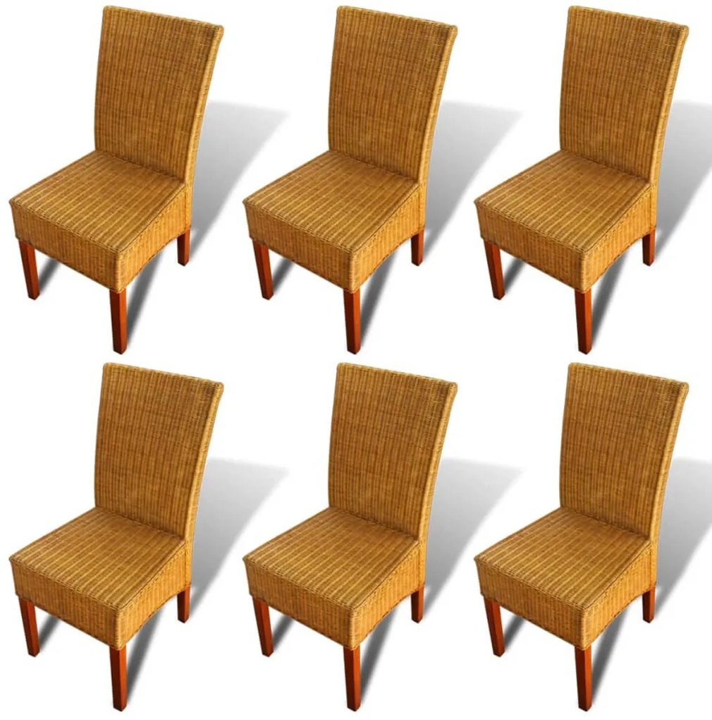 Cadeiras de jantar 6 pcs vime genuíno castanho