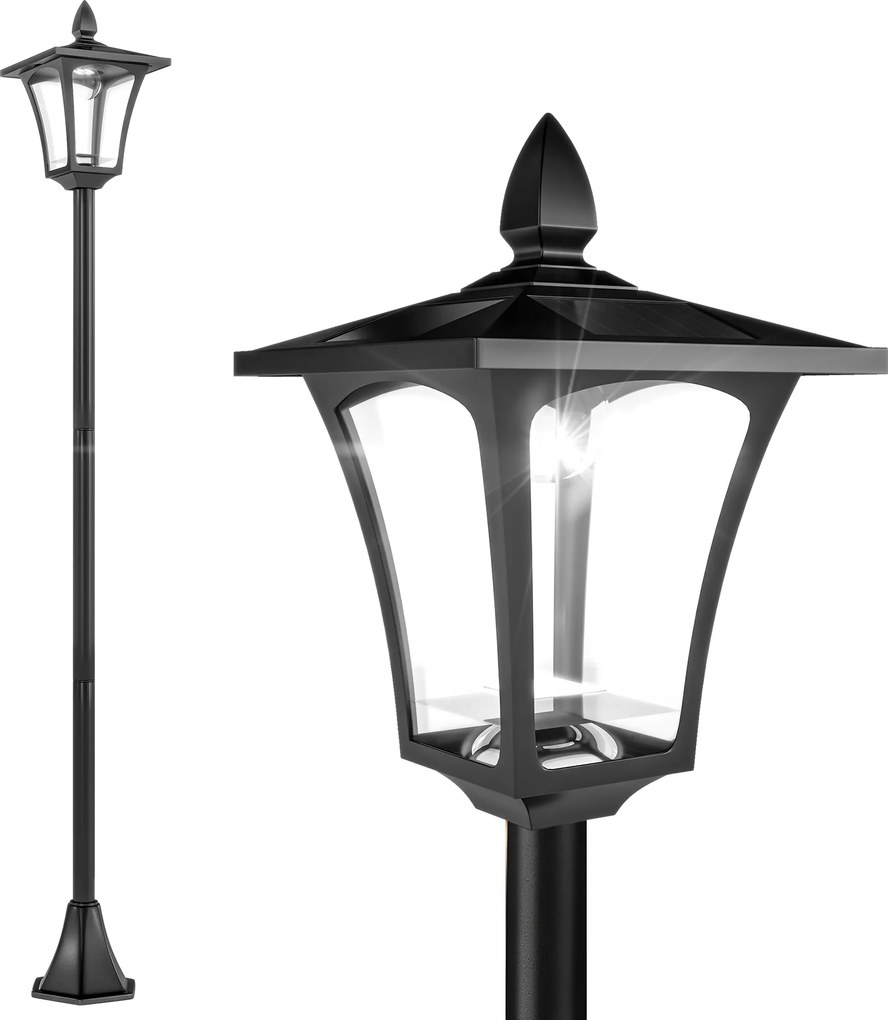 Candeeiro Solar para Jardim com Painel Solar Acendimento Automático e Estrutura de Aço Inoxidável 18x18x160 cm Preto