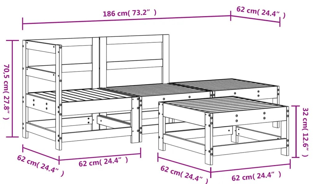 4 pcs conjunto lounge de jardim madeira de douglas maciça