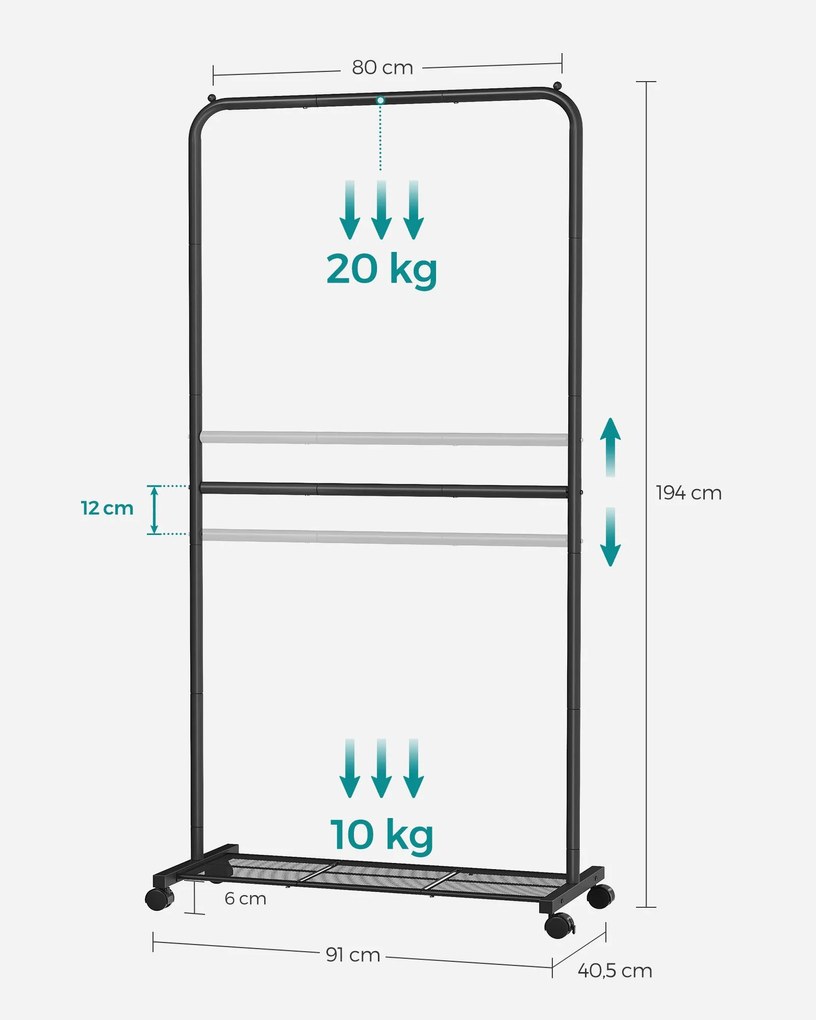 Guarda roupa metálico para roupa 40,5 x 91 x 194 cm com capacidade de carga de 20 kg preto