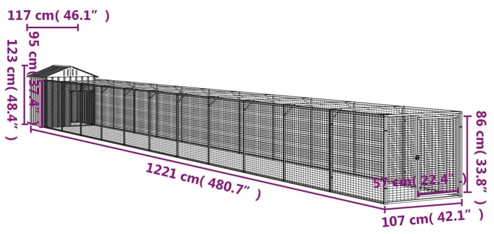 Casota para cães com telhado aço galvanizado cinzento-claro