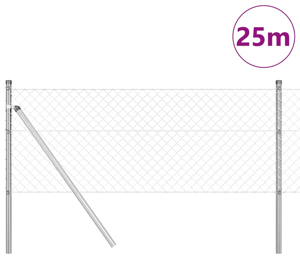 Cerca de Cadeia com 13 Postes 0.8x25 m Aço Galvanizado
