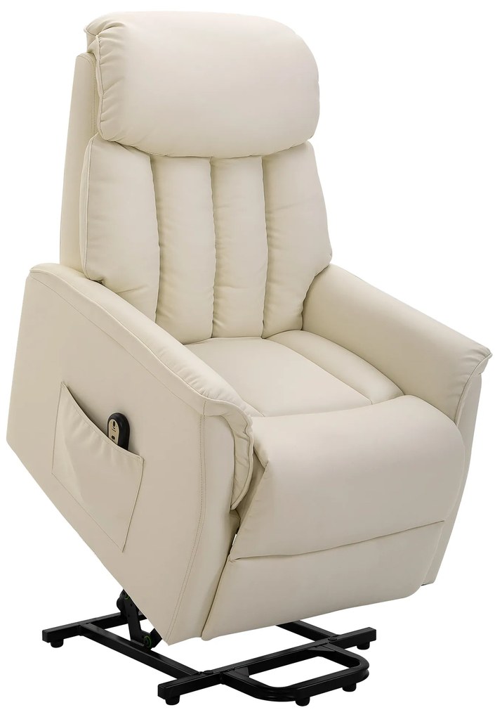 HOMCOM Poltrona Levanta Pessoas Reclinável com Apoio para os Pés Controlo Remoto Reclinação 145° e Bolso Lateral 80x94x104 cm Creme | Aosom Portugal