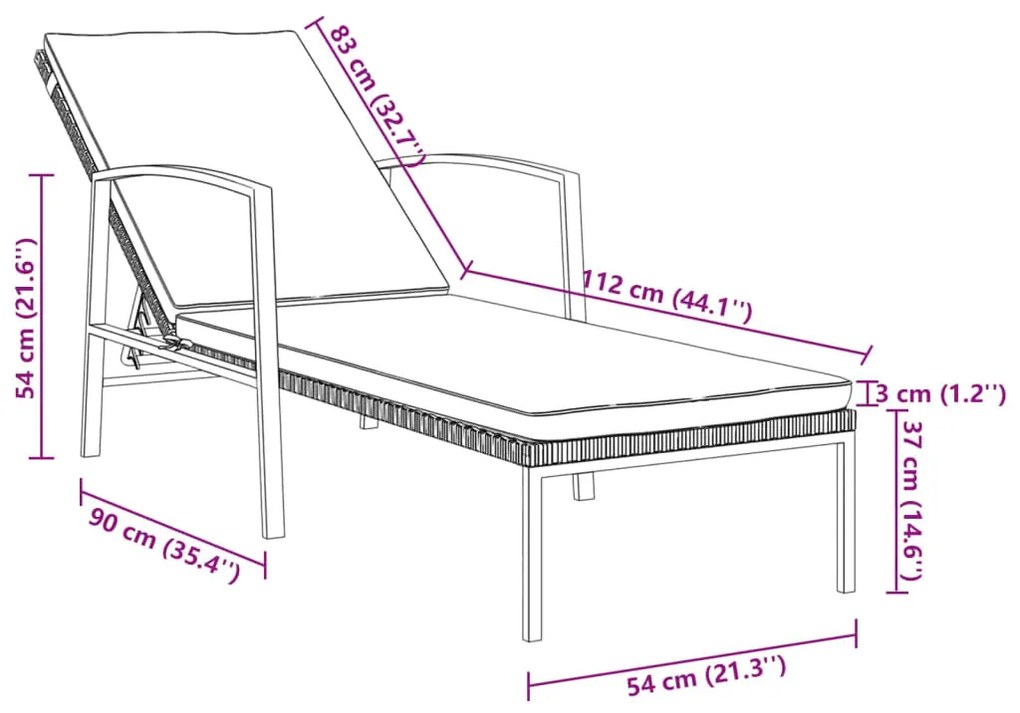 Espreguiçadeiras com mesa 2 pcs vime PE cinzento