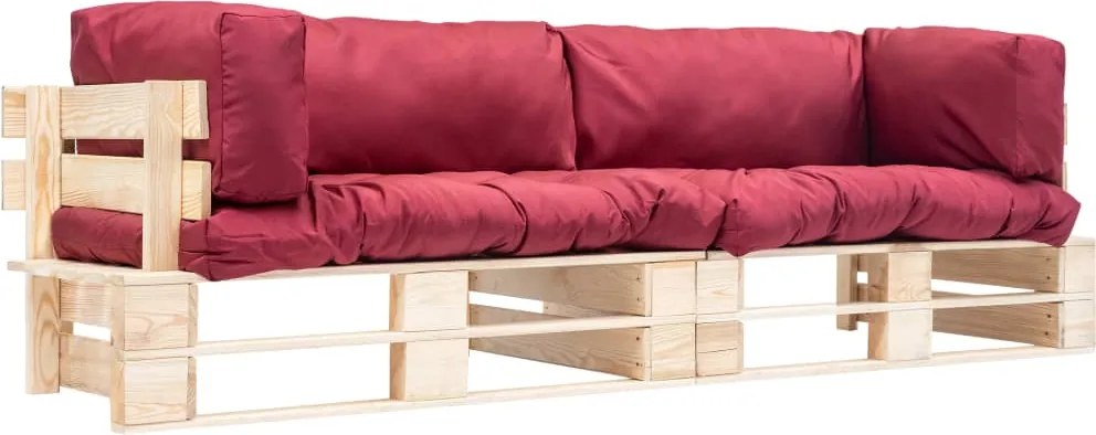 vidaXL Conj. sofá de paletes 2 pcs com almofadões vermelhos pinho