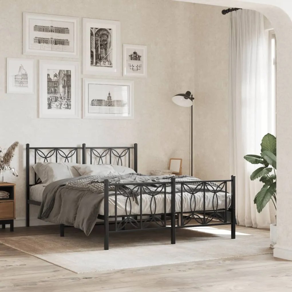 vidaXL Estrutura de cama com cabeceira e pés 140x190 cm metal preto