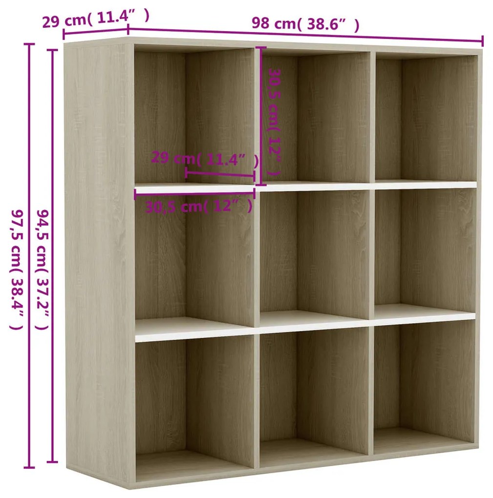 Estante 98x29x97,5cm derivados madeira branco e carvalho sonoma