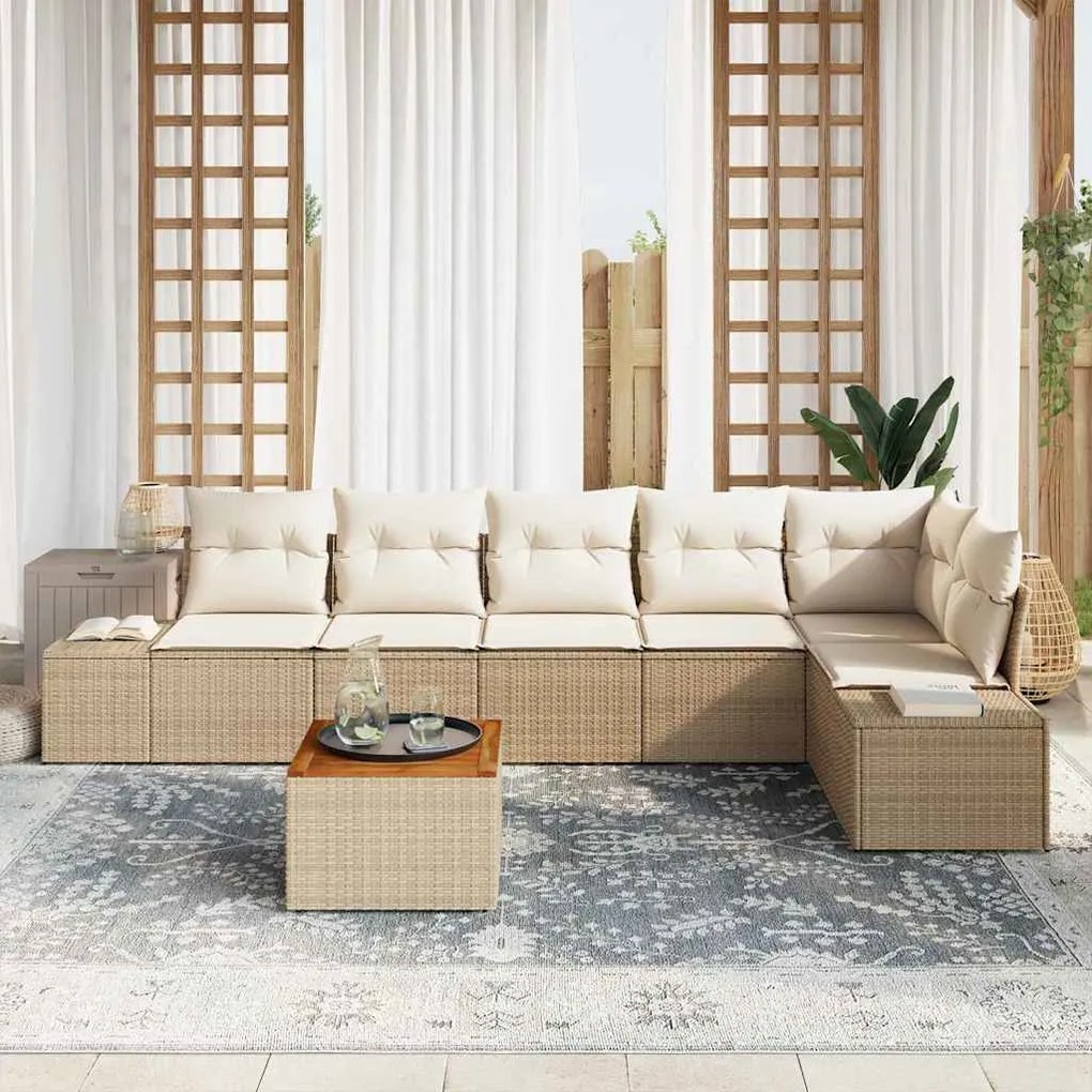 Conjunto de Sofá de Jardim de 7 Peças com Almofadas Bege de Rattan Sin